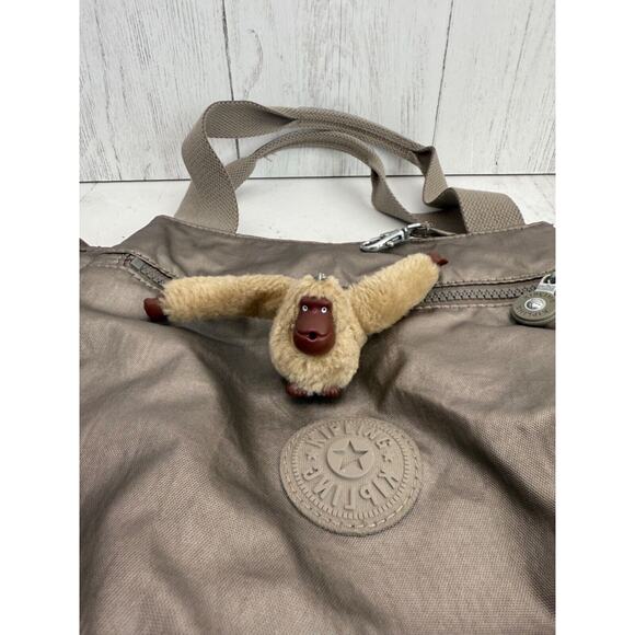 Kipling Elysia Metallic Brown Gold Pewter Bag Crossbody Purse Plush Gorilla - Picture 3 of 11